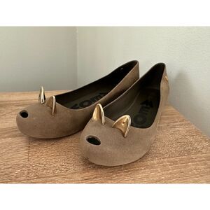 Melissa MEOW Cat Flats Gray Brown Peep Toe Ballet Shoes Womens sz 9 EU 40